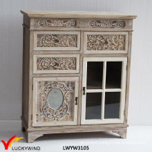 French Solid Wood Carved Living Room Side Cabinet